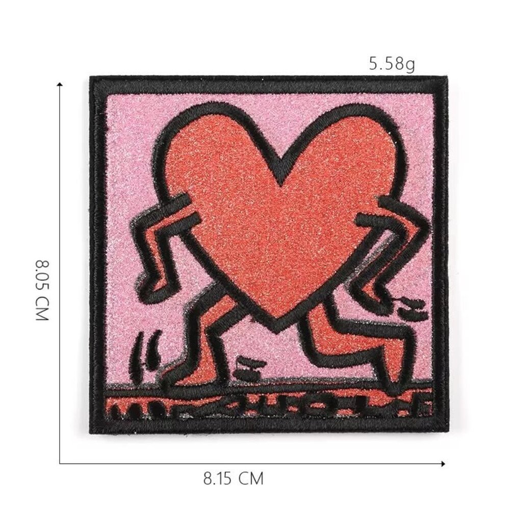 Keith Haring- "Walking Heart" Inspired Graphic Artwork Patch. 31/4" x 31/4"